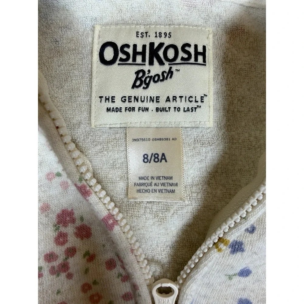 OshKosh B'gosh Girls 8 Floral Full Zip Hoodie Sweatshirt Cottagecore Flowers